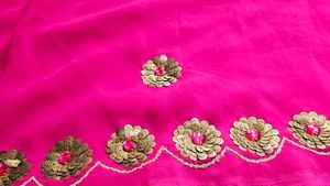 Pink and golden work Embellished Saree