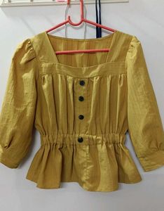 Yellow Peplum Blouse Top