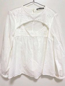 Zara White Abstract open collar Tunic