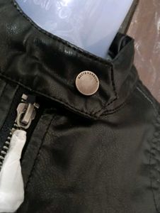 Black Leather-Look Biker Jacket