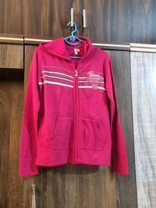 Pink Striped Full Zip Hoodie