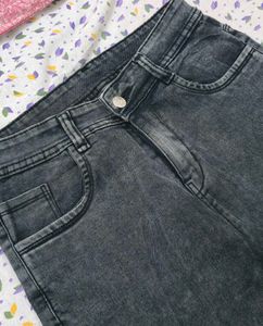 Charcoal Grey Wide Leg Denim Jeans