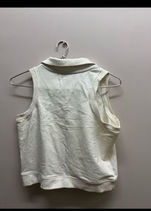 White collar crop Top
