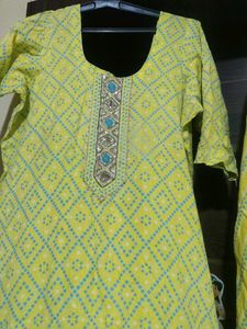 Yellow Printed Kurti Set