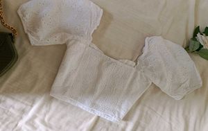 Eyelet Puff Sleeve Crop Top