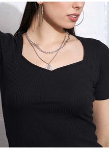 Sassafras Black sweetheart neck cut-out Top
