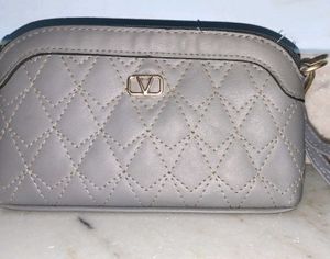 Grey Quilted Clutch with Strap