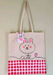 New Kawaii Hand-painted Totebag + Bunny Bag Charm