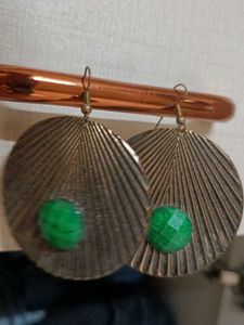 Disc Earrings - Green And Pink Stones