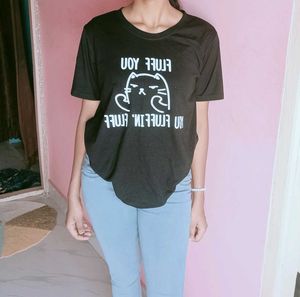 Funny Cat Top And Grey Skinny Jeans