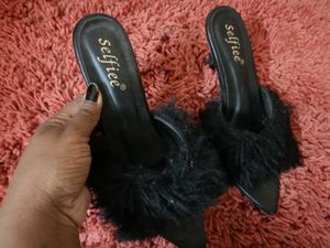 Stylish Black Faux Fur Heels