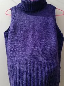 Purple Turtleneck Sleeveless Top