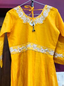 Yellow Anarkali Kurta Pant Set