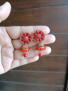 Red Contemporary Jhumkas Earrings