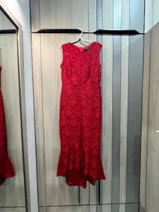 Red Body Con Fish Cut Midi Dress