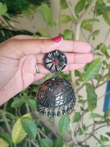 Big Jhumka With Red Stones