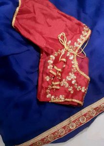 Elegant Blue Saree With Pink Pallu and Blouse