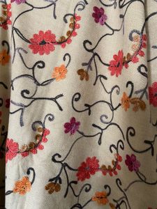 Beige Colour Full Embroidered Pure Wool Shawl