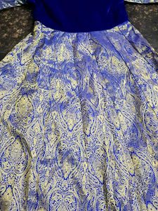 Velvet Grand Royal Blue Gown With Dupatta And Belt