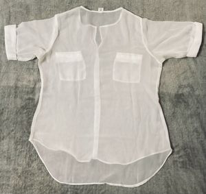 White Sheer Pocket Blouse
