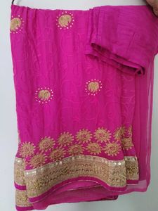 Pink & Gold Embroidered Saree