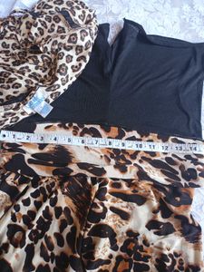 Leopard Print Lace Trim Top&amp; Pillazo Pants Set