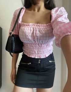New With Tag Pink Gingham Crop Top