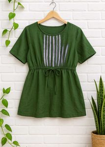 Green Linen Blend Mini Dress