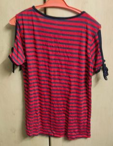 Striped Tee with Cutout Sleeves