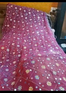 Maroon Mirror Work Dupatta