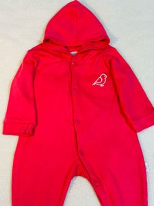 Red hooded baby onesie