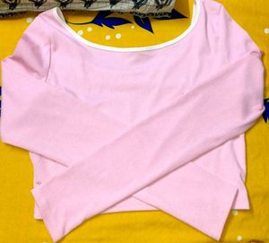 Pink Strawberry Long Sleeve Crop Top