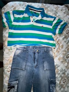 Striped Crop Tshirt &amp; Cargo Jeans