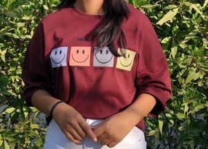 Maroon Smiley Graphic T-Shirt – Casual & Comfy