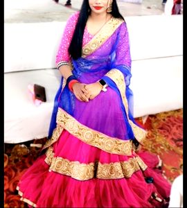 Pink&amp; Blue 🩷💙 Colour Lahenga Choli Set With Heav