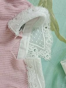 Pink Sweater Top With Lace Detailing Collar