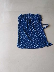 Lovely Blue Top With Overall White Flower Prints