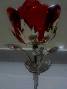 Vintage Red Glass Flower Candle Holder