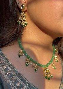 Green Polki Kundan Necklace &amp; earrings