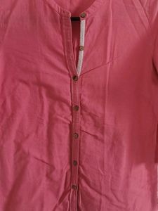 Pink Button-Down 3/4 Sleeve Top