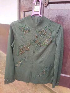 Embellished Mock Neck Top