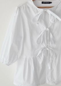 White Tie-Front Peplum Top