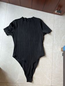 Black Textured Bodysuit Top