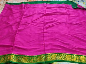 Pink &amp; Green Pure Crepe Silk Saree