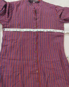 Wine Colour Stripes Kurta With Elbow Sleeves