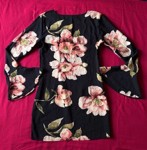 Floral Printed Black Mini Dress