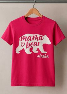 Hot Pink "Mama Bear" Alaska Graphic T-Shirt