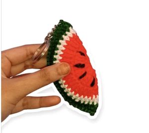 Watermelon Slice Crochet Keychain
