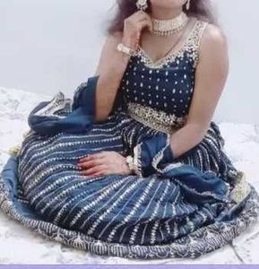 Blue &amp; Gold Embellished Lengha Set