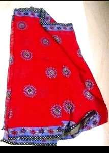 Red Floral Print Saree,One Time Used,